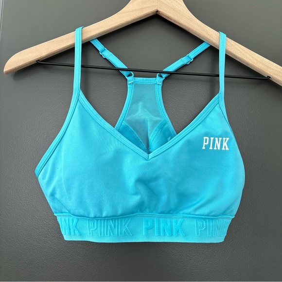Victoria's Secret PINK Lightly Lined Low Impact Sports Bra Bright Blue Racerback - Picture 2 of 9